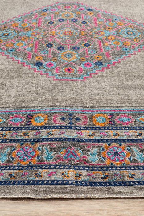 Erdek Grey Stonewashed Diamond Medallion Vintage Rug, Rugs, Ozark Home 