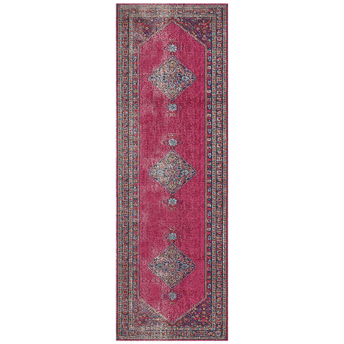 Erdek Pink Stonewashed Diamond Medallion Vintage Runner Rug, Rugs, Ozark Home 