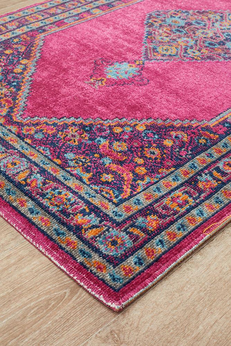 Erdek Pink Stonewashed Diamond Medallion Vintage Runner Rug, Rugs, Ozark Home 