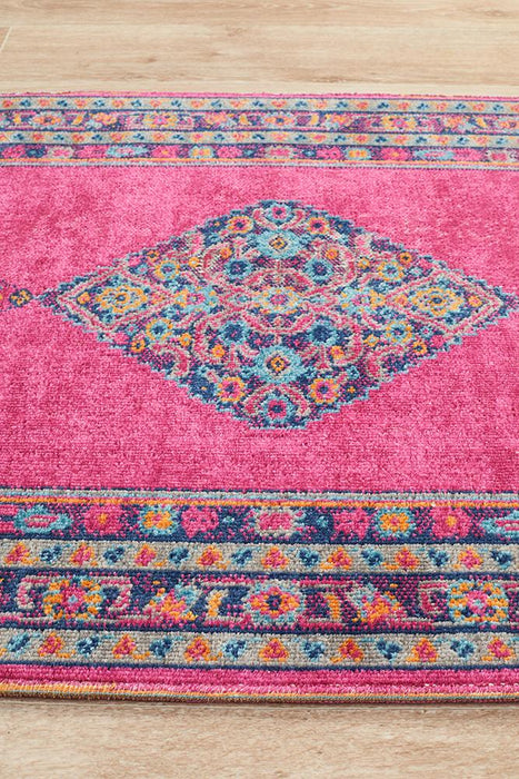 Erdek Pink Stonewashed Diamond Medallion Vintage Runner Rug, Rugs, Ozark Home 