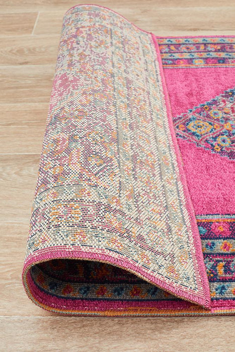 Erdek Pink Stonewashed Diamond Medallion Vintage Runner Rug, Rugs, Ozark Home 