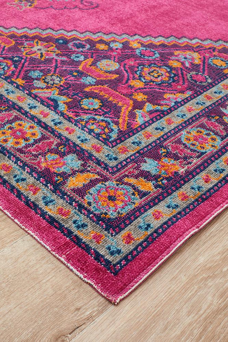 Erdek Pink Stonewashed Diamond Medallion Vintage Rug, Rugs, Ozark Home 