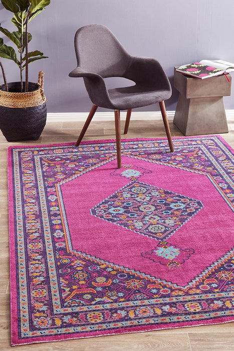 Erdek Pink Stonewashed Diamond Medallion Vintage Rug, Rugs, Ozark Home 