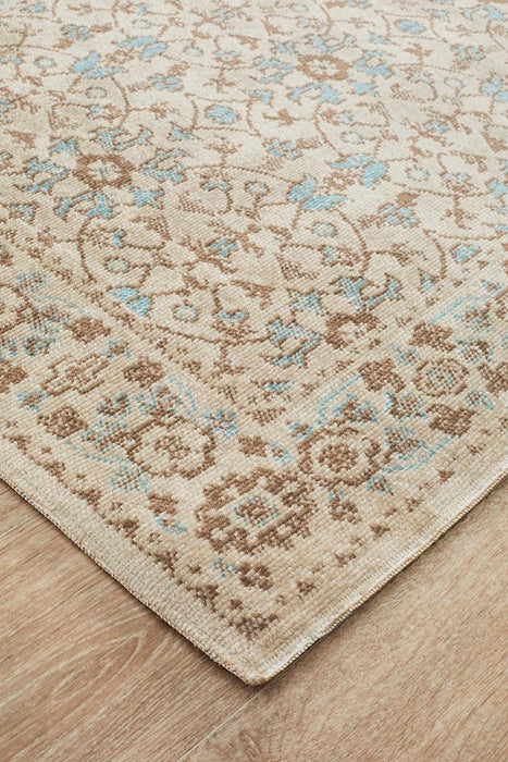 Erdek Bone Stonewashed Floral Grid Vintage Runner Rug, Rugs, Ozark Home 