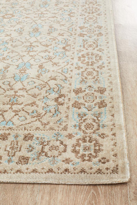 Erdek Bone Stonewashed Floral Grid Vintage Runner Rug, Rugs, Ozark Home 