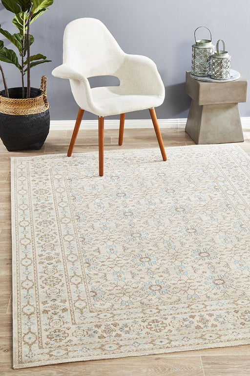 Erdek Bone Stonewashed Floral Grid Vintage Rug, Rugs, Ozark Home 