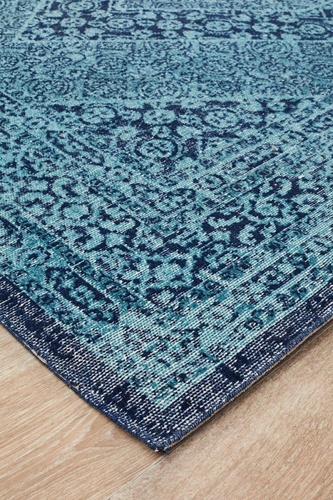 Erdek Royal Blue Stonewashed Diamond Vintage Rug, Rugs, Ozark Home 