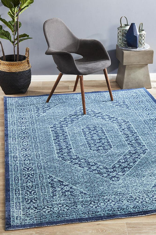 Erdek Royal Blue Stonewashed Diamond Vintage Rug, Rugs, Ozark Home 