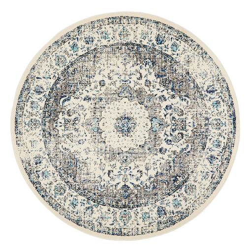 Ellora White Round Faded Transitional Medallion Contemporary Rug, Rugs, Ozark Home 