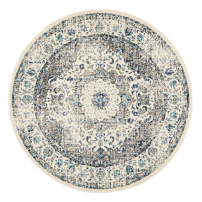 Ellora White Round Faded Transitional Medallion Contemporary Rug, Rugs, Ozark Home 