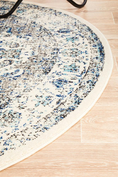 Ellora White Round Faded Transitional Medallion Contemporary Rug, Rugs, Ozark Home 