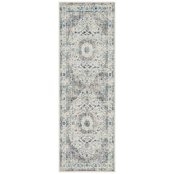 Ellora White Faded Transitional Medallion Contemporary Runner Rug, Rugs, Ozark Home 