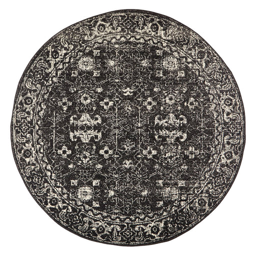 Ellora Charcoal Round Faded Transitional Grid Contemporary Rug, Rugs, Ozark Home 