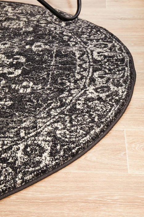 Ellora Charcoal Round Faded Transitional Grid Contemporary Rug, Rugs, Ozark Home 