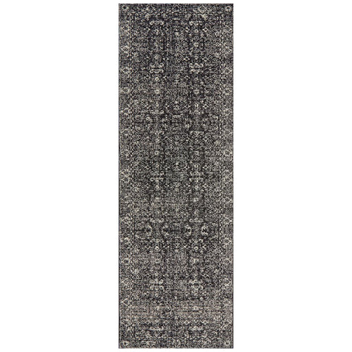 Ellora Charcoal Faded Transitional Grid Contemporary Runner Rug, Rugs, Ozark Home 