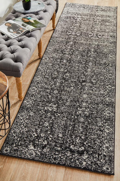 Ellora Charcoal Faded Transitional Grid Contemporary Runner Rug, Rugs, Ozark Home 