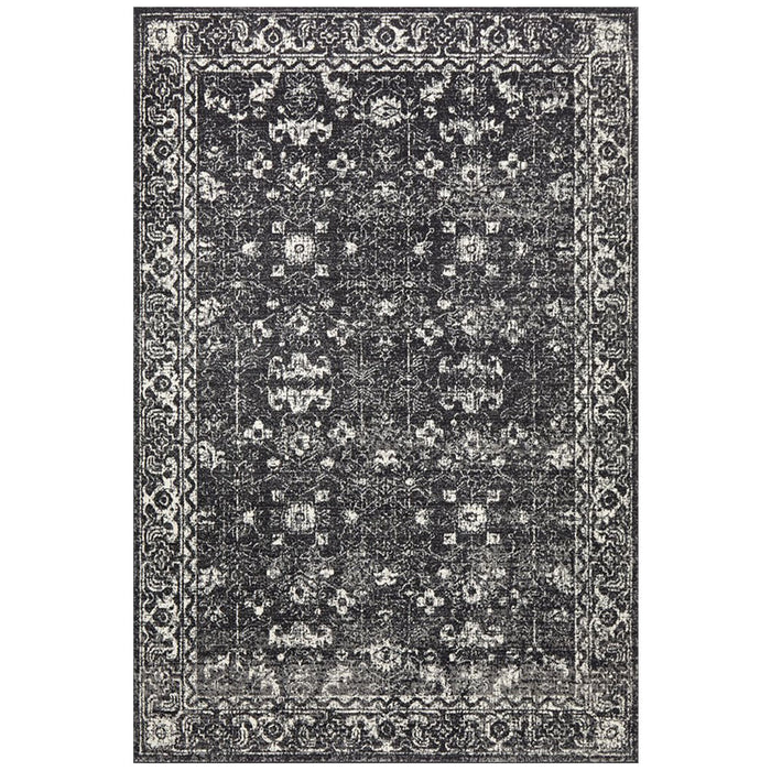 Ellora Charcoal Faded Transitional Grid Contemporary Rug, Rugs, Ozark Home 