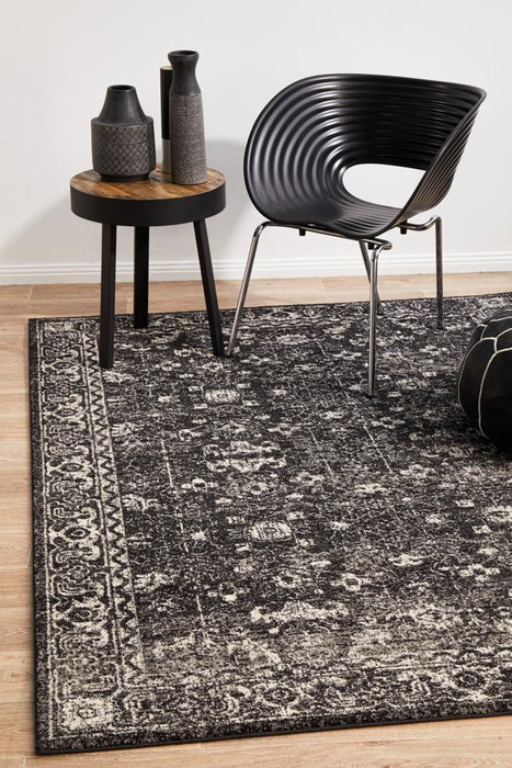 Ellora Charcoal Faded Transitional Grid Contemporary Rug, Rugs, Ozark Home 