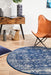 Ellora Navy Round Faded Transitional Grid Contemporary Rug, Rugs, Ozark Home 