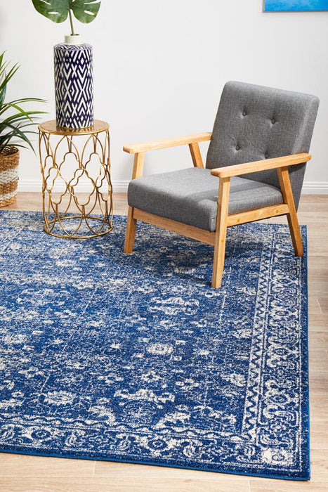 Ellora Navy Faded Transitional Grid Contemporary Rug, Rugs, Ozark Home 