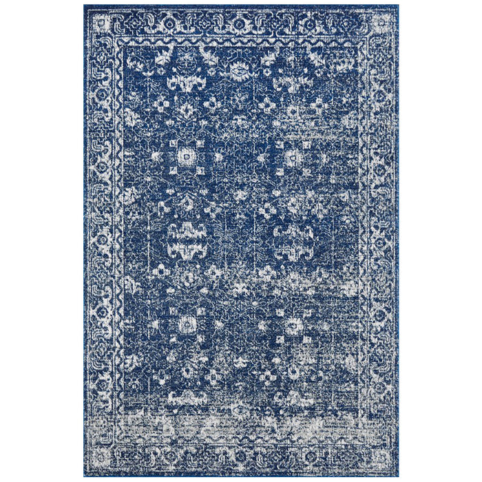 Ellora Navy Faded Transitional Grid Contemporary Rug, Rugs, Ozark Home 