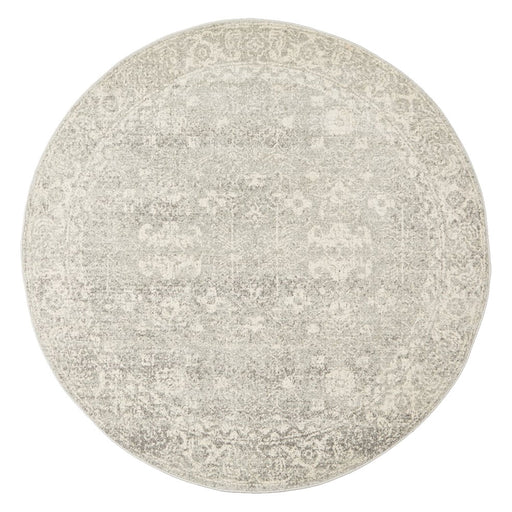 Ellora Silver Round Faded Transitional Grid Contemporary Rug, Rugs, Ozark Home 