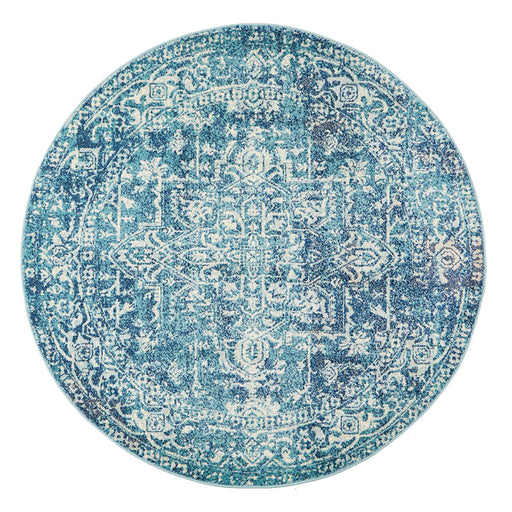 Ellora Blue Round Faded Transitional Medallion Contemporary Rug, Rugs, Ozark Home 