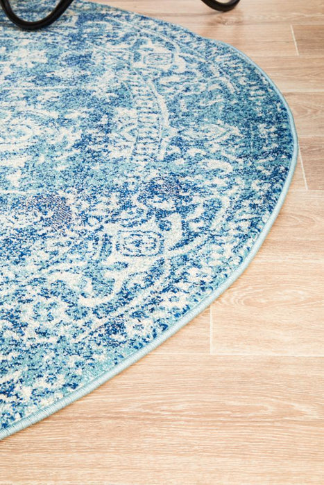 Ellora Blue Round Faded Transitional Medallion Contemporary Rug, Rugs, Ozark Home 