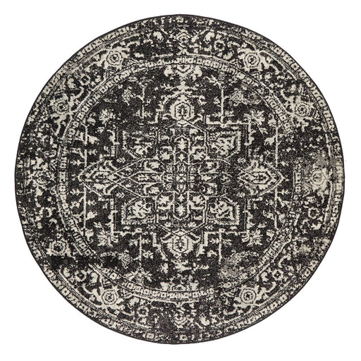 Ellora Charcoal Round Faded Transitional Medallion Contemporary Rug, Rugs, Ozark Home 