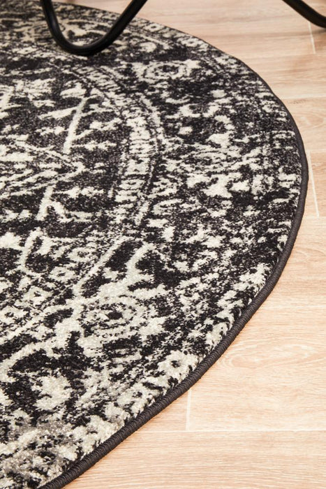 Ellora Charcoal Round Faded Transitional Medallion Contemporary Rug, Rugs, Ozark Home 