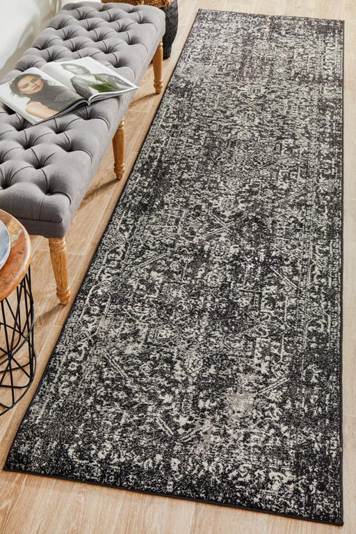 Ellora Charcoal Faded Transitional Medallion Contemporary Runner Rug, Rugs, Ozark Home 