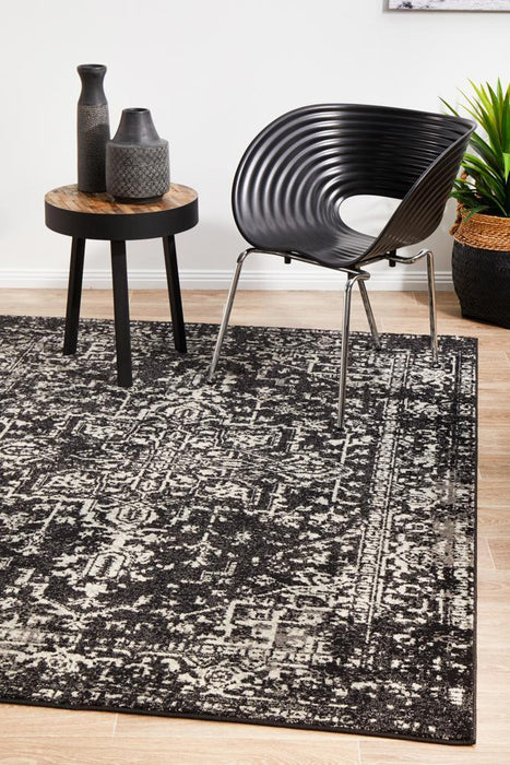 Ellora Charcoal Faded Transitional Medallion Contemporary Rug, Rugs, Ozark Home 