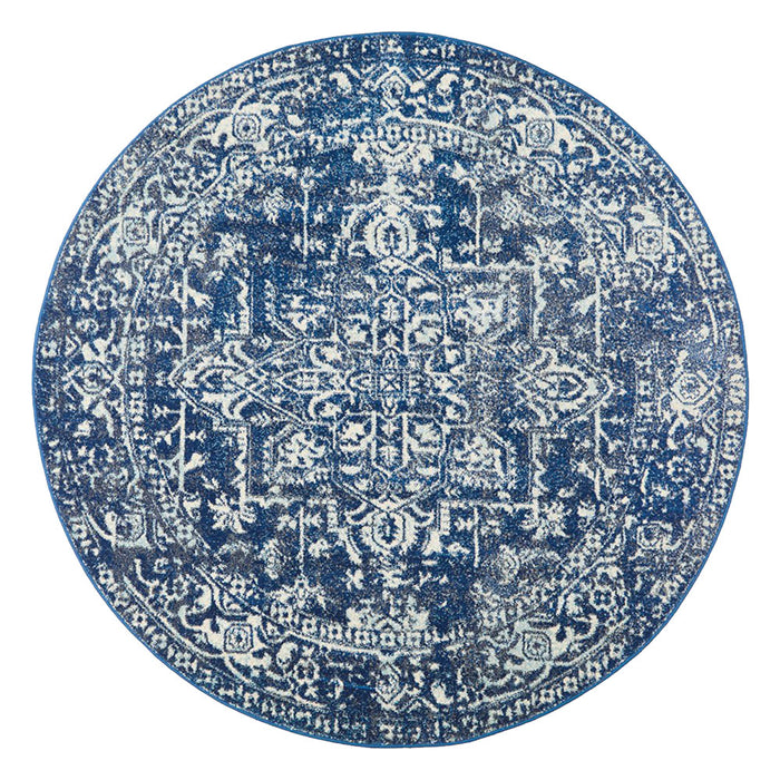 Ellora Navy Round Faded Transitional Medallion Contemporary Rug, Rugs, Ozark Home 