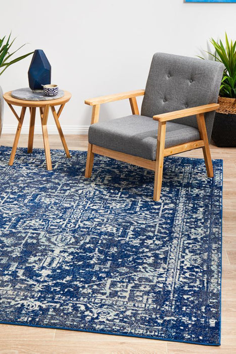 Ellora Navy Faded Transitional Medallion Contemporary Rug, Rugs, Ozark Home 