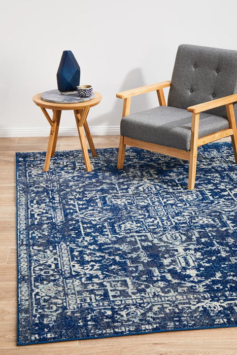 Ellora Navy Faded Transitional Medallion Contemporary Rug, Rugs, Ozark Home 