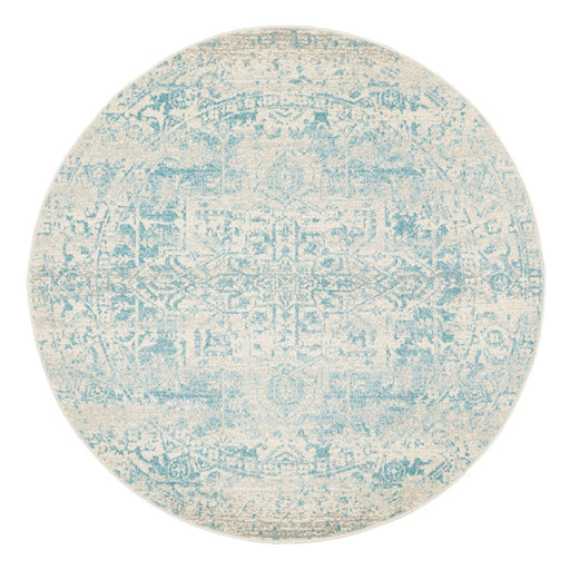 Ellora White & Blue Round Faded Transitional Medallion Contemporary Rug, Rugs, Ozark Home 