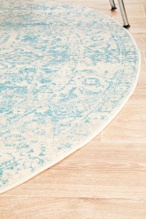 Ellora White & Blue Round Faded Transitional Medallion Contemporary Rug, Rugs, Ozark Home 