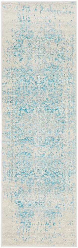 Ellora White & Blue Faded Transitional Medallion Contemporary Rug, Rugs, Ozark Home 