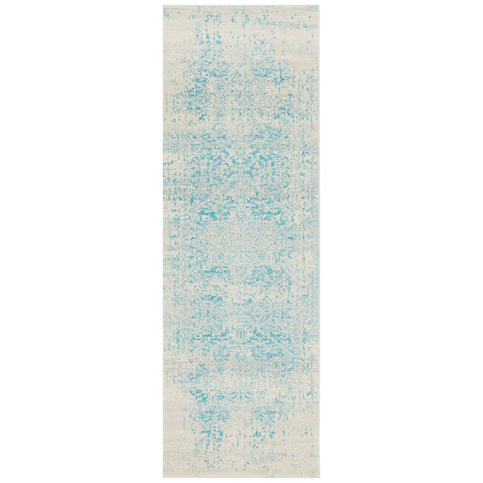 Ellora White & Blue Faded Transitional Medallion Contemporary Runner Rug, Rugs, Ozark Home 