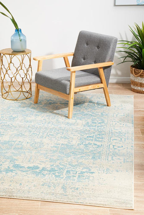 Ellora White & Blue Faded Transitional Medallion Contemporary Rug, Rugs, Ozark Home 