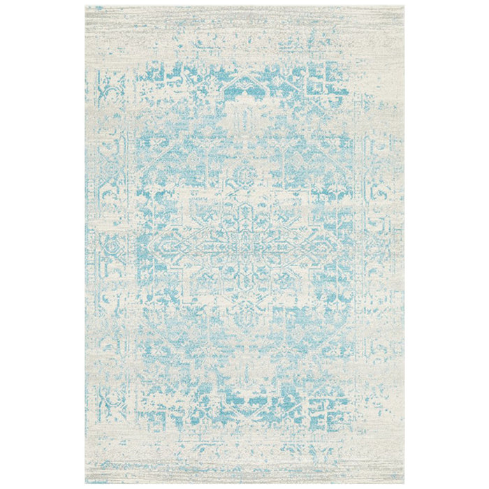 Ellora White & Blue Faded Transitional Medallion Contemporary Rug, Rugs, Ozark Home 