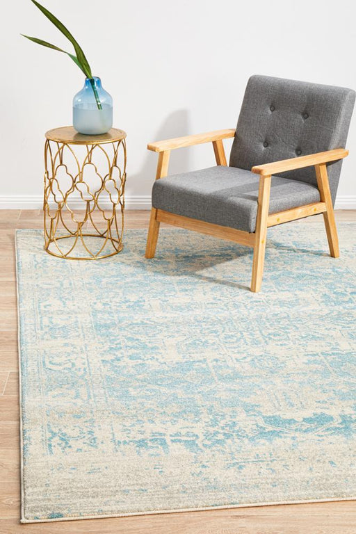 Ellora White & Blue Faded Transitional Medallion Contemporary Rug, Rugs, Ozark Home 