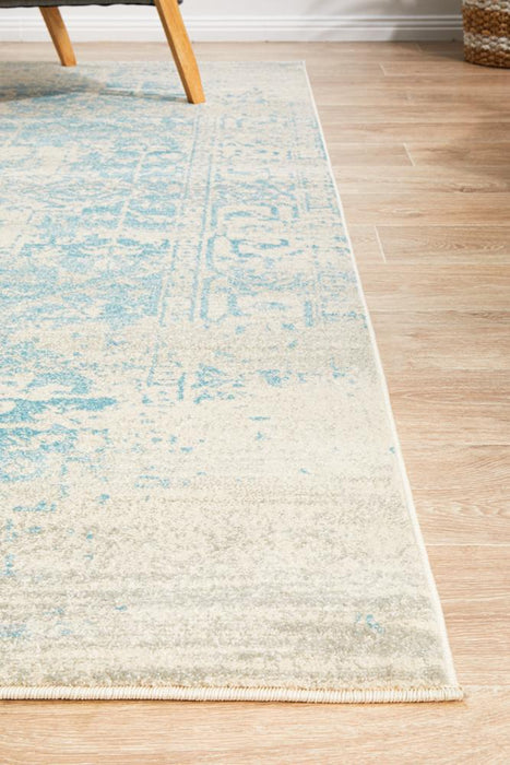 Ellora White & Blue Faded Transitional Medallion Contemporary Rug, Rugs, Ozark Home 