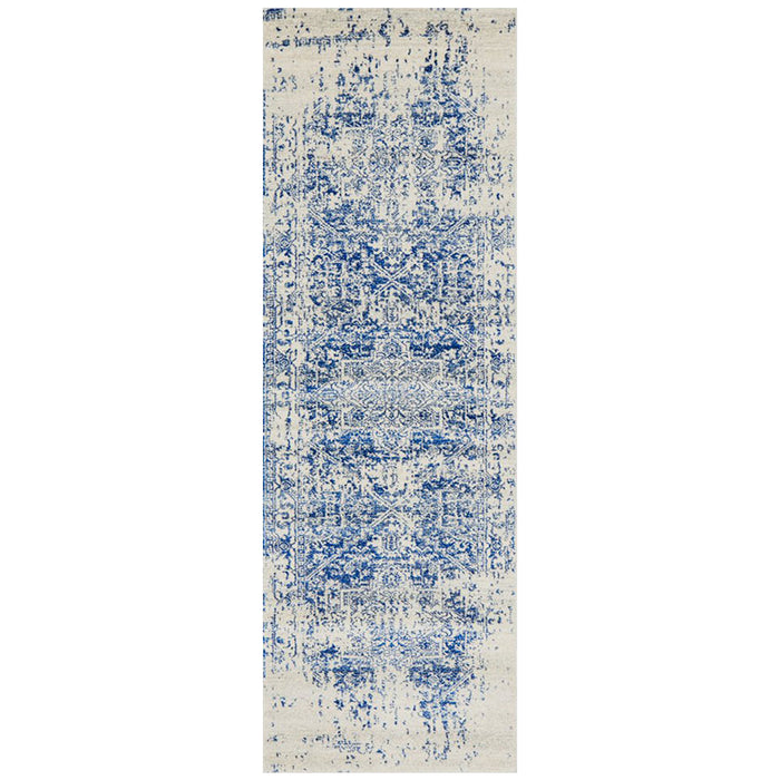 Ellora White & Navy Faded Transitional Medallion Contemporary Runner Rug, Rugs, Ozark Home 