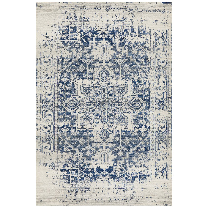 Ellora White & Navy Faded Transitional Medallion Contemporary Rug, Rugs, Ozark Home 