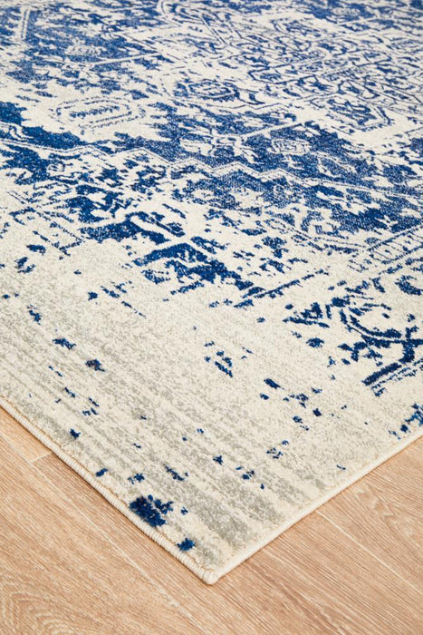 Ellora White & Navy Faded Transitional Medallion Contemporary Rug, Rugs, Ozark Home 