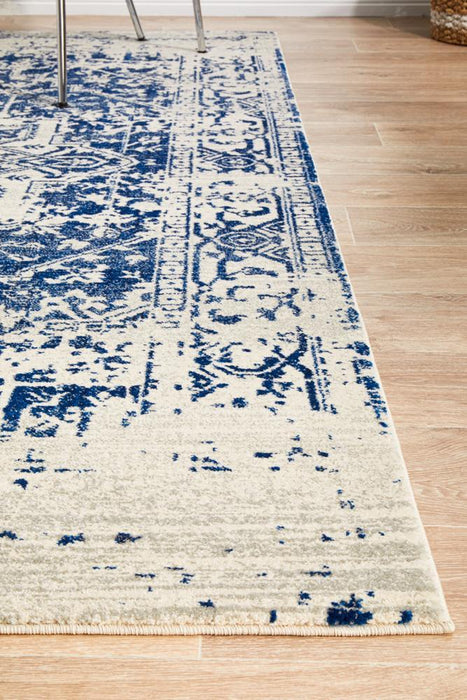 Ellora White & Navy Faded Transitional Medallion Contemporary Rug, Rugs, Ozark Home 