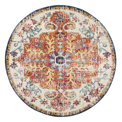 Ellora White & Multicoloured Round Faded Transitional Medallion Contemporary Rug, Rugs, Ozark Home 