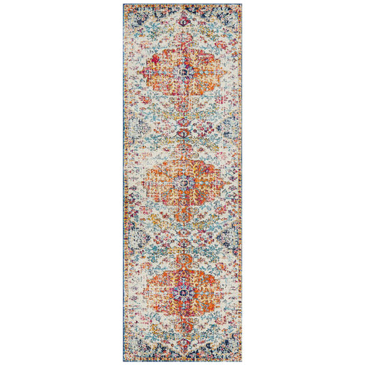 Ellora White & Multicoloured Faded Transitional Medallion Contemporary Runner Rug, Rugs, Ozark Home 