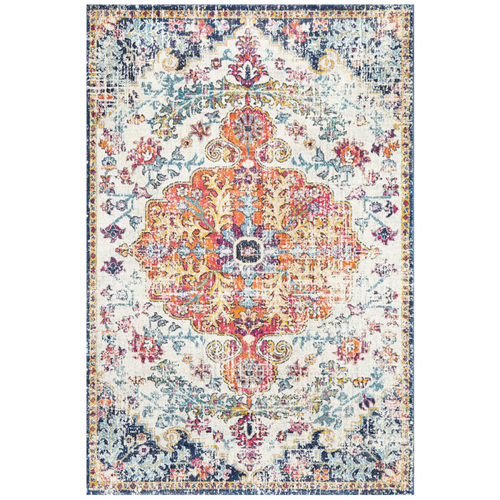 Ellora White & Multicoloured Faded Transitional Medallion Contemporary Rug, Rugs, Ozark Home 